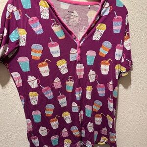 Little Sleepies Purple Pajama Top with Coffee Cup Print